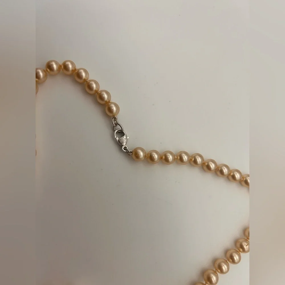 Chanel 100% Authentic Pearl 3 CC Long Necklace Silver Tone 34 Inch
